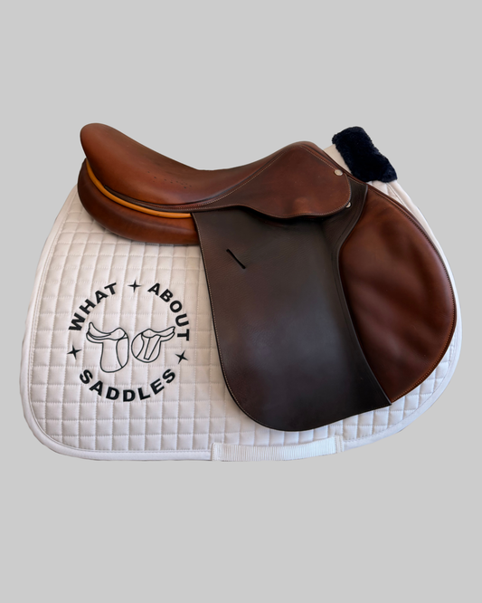 Butet Jumping Saddle — 17.5" Semi-Deep — Standard Tree — Calf Leather — Yellow Detailing