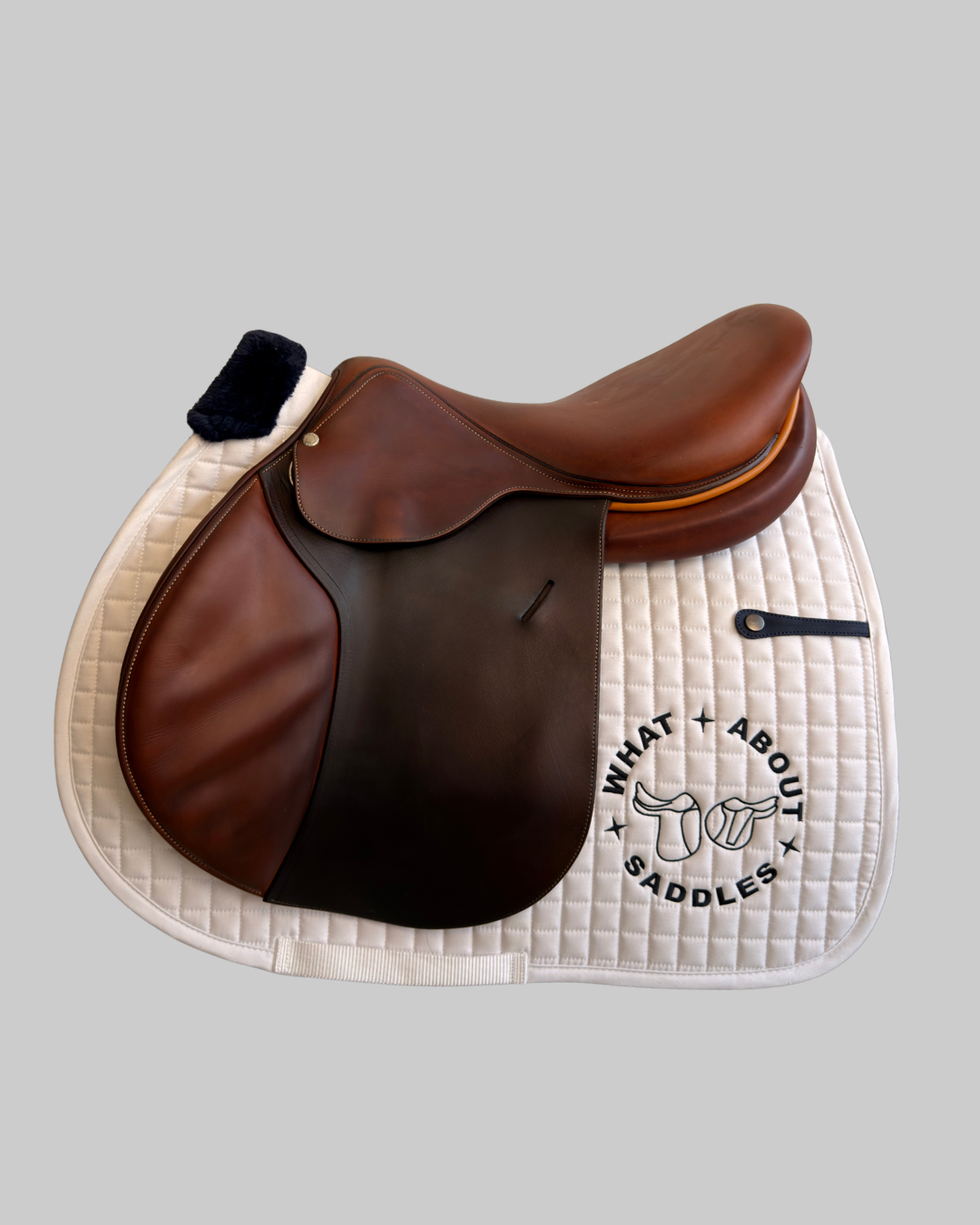 Butet Jumping Saddle — 17.5" Semi-Deep — Standard Tree — Calf Leather — Yellow Detailing