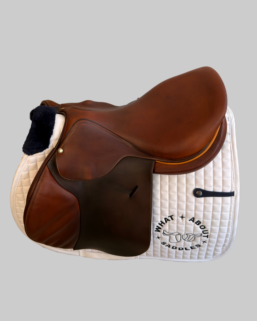 Butet Jumping Saddle — 17.5" Semi-Deep — Standard Tree — Calf Leather — Yellow Detailing